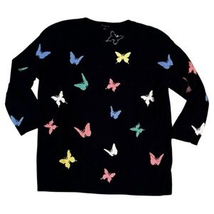 Talbots Black and Blue Butterfly Sweater
